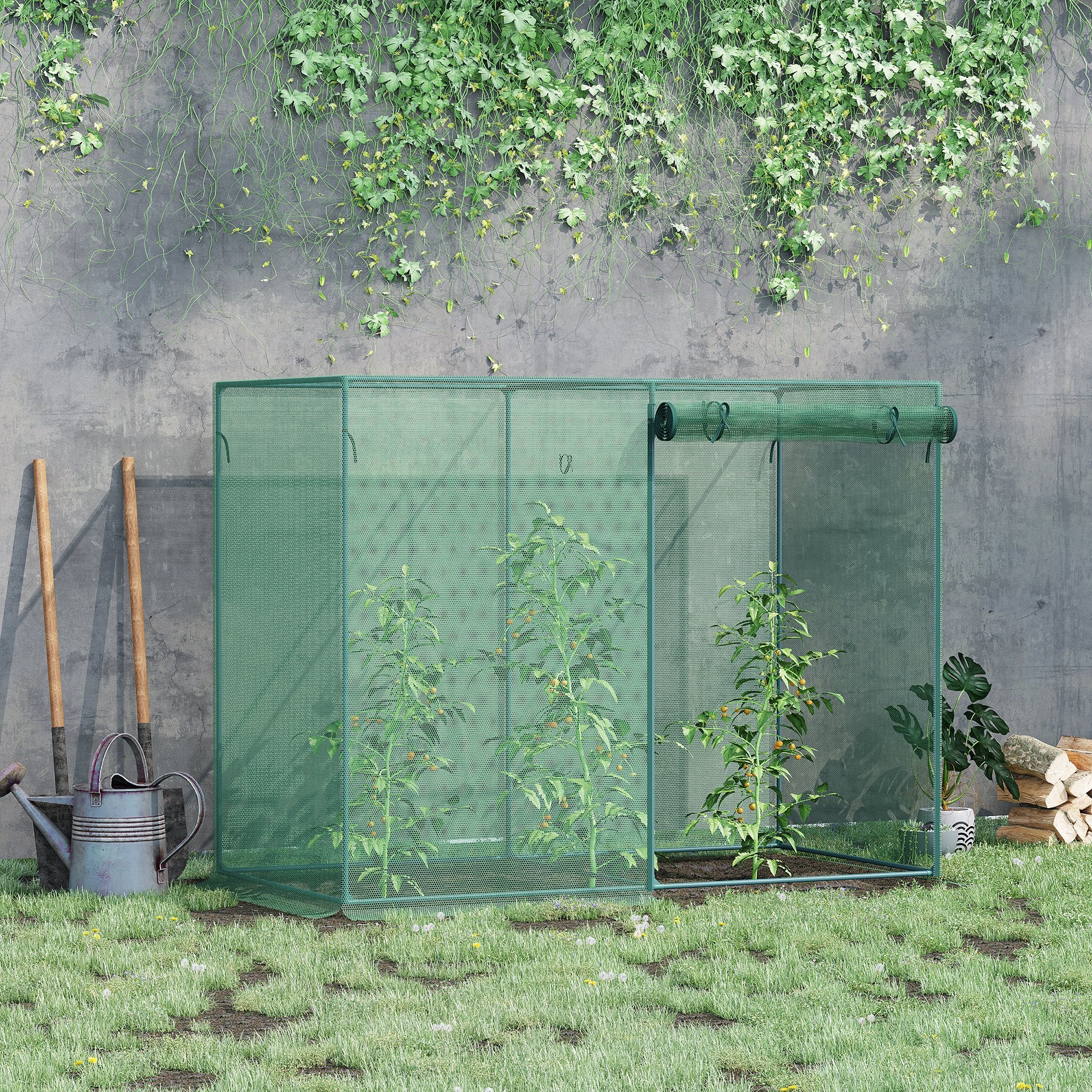 6' x 3' Crop Cage, Plant Protection Tent with Zippered Doors for Vegetable Garden, Backyard, Green