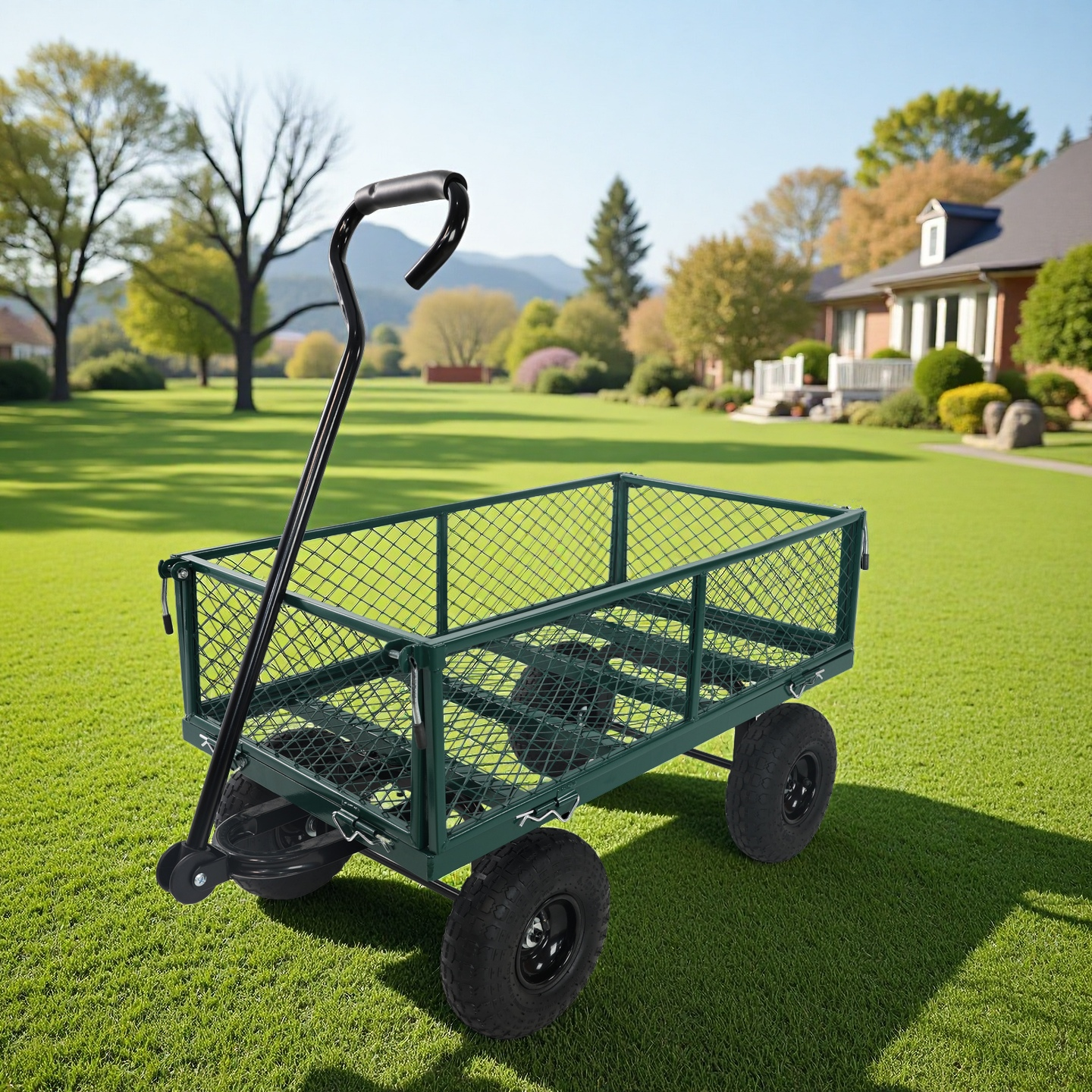 Wagon Cart Garden cart trucks make it easier to transport firewood (green)
