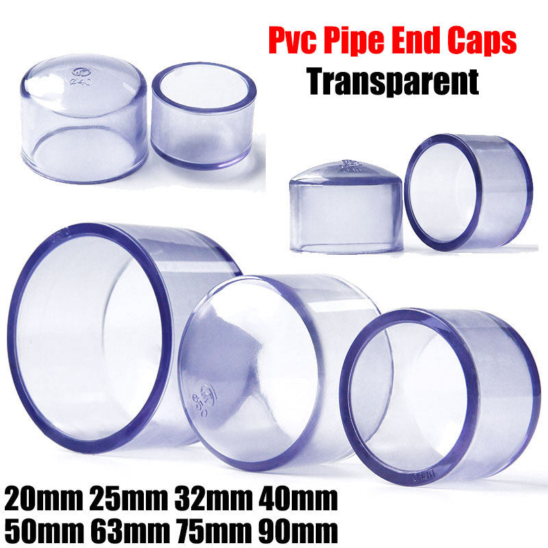 Transparent PVC End Cap for 20mm-90mm drain pipes - clear plastic plug