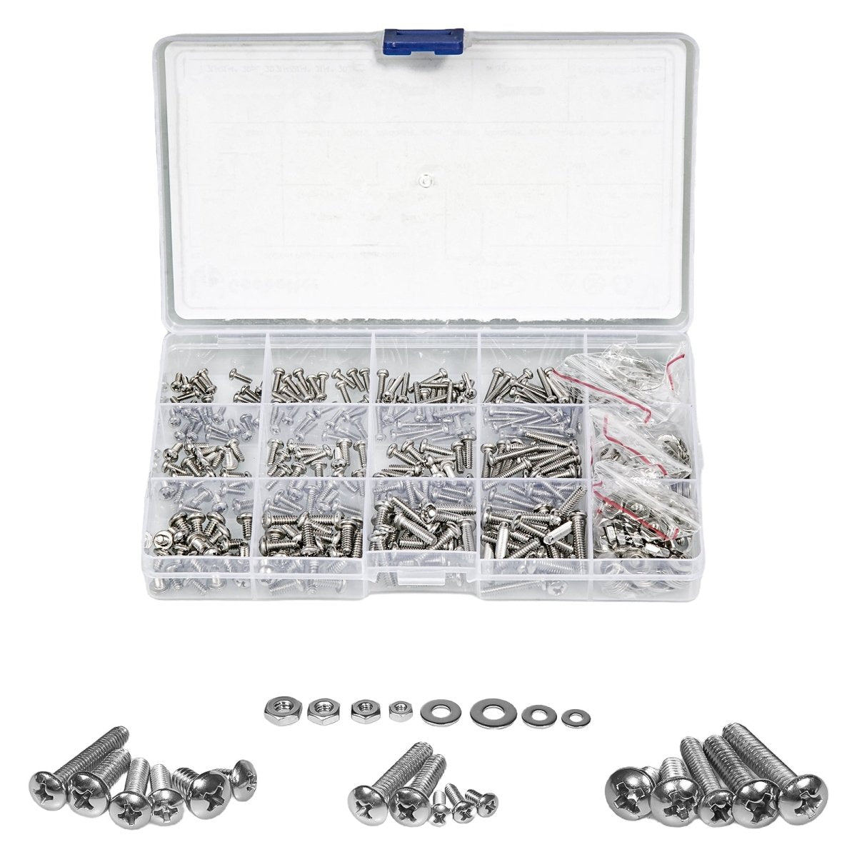 540 Pcs Stainless Phillips Pan Head Machine Screws Nuts Washers Assortment Set - HomeDIYer