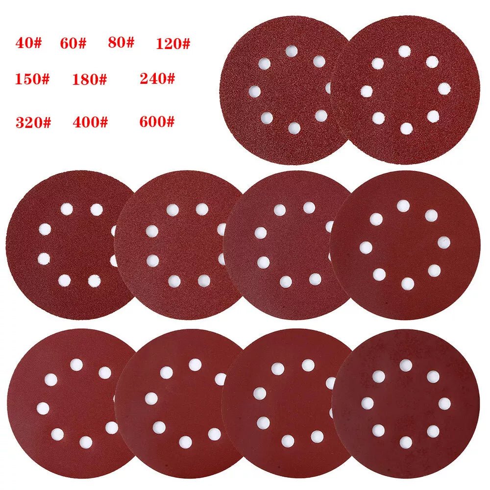 125mm 5" Sanding Discs 8 Hole 40 - 600 Grit Orbital Sander Sheets Sandpaper Pads - HomeDIYer