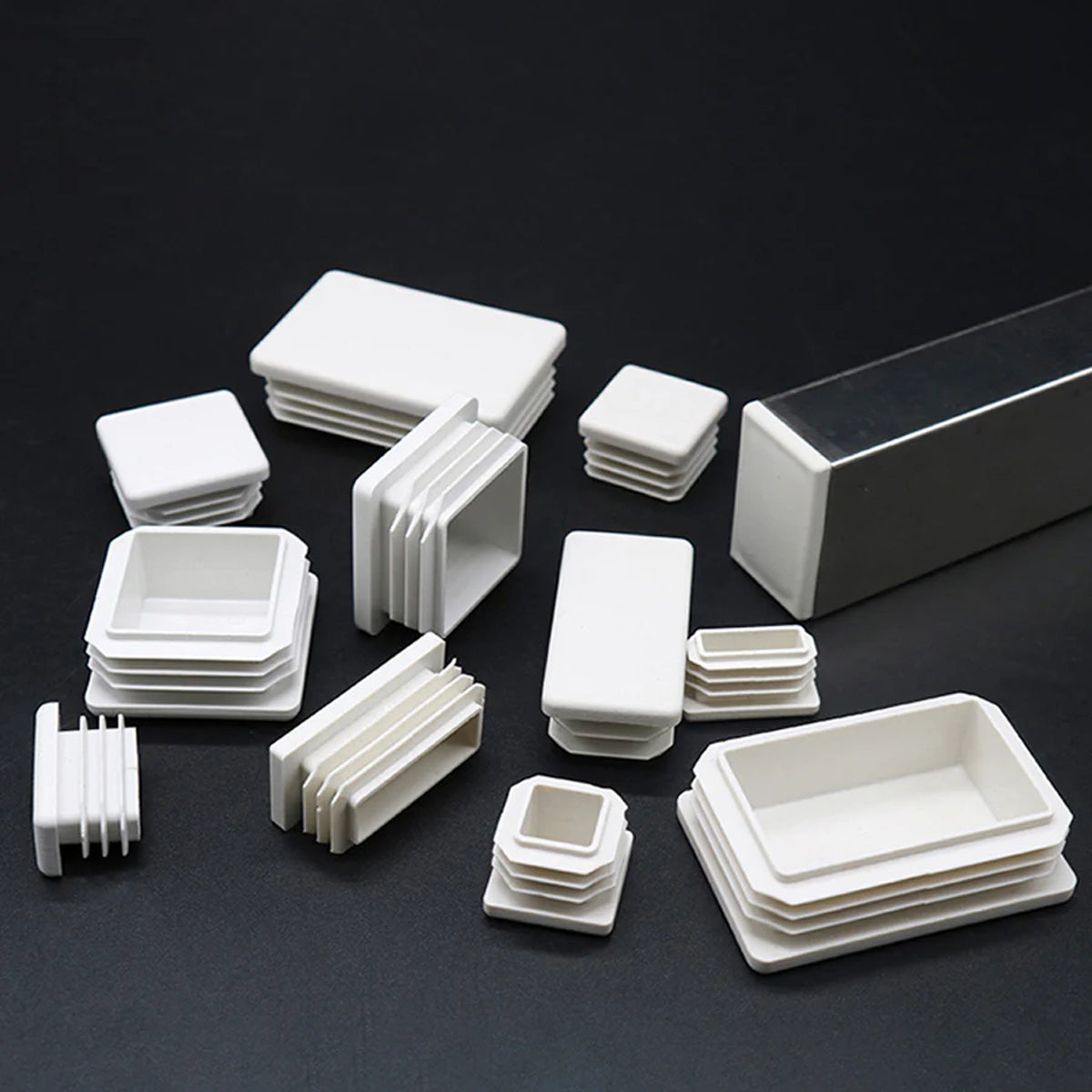 White Plastic Blanking End Caps Tube Pipe Inserts Plug Bungs Square / Rectangle