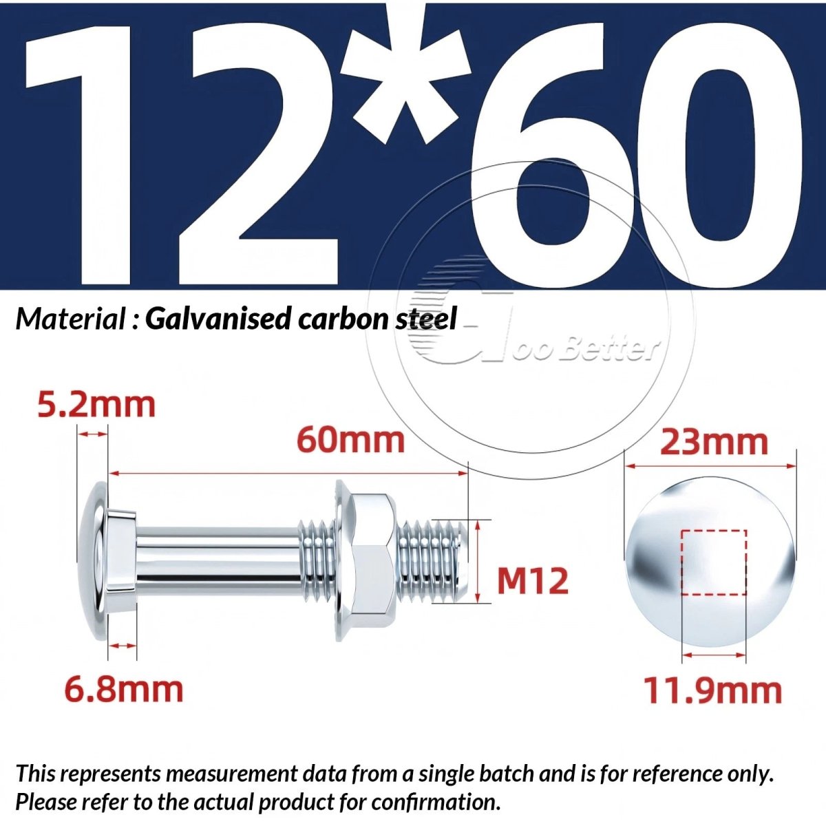 M8 M10 M12 Carriage Bolts with Hex Nuts — Zinc - Plated Steel, Full & Partial Thread - HomeDIYer