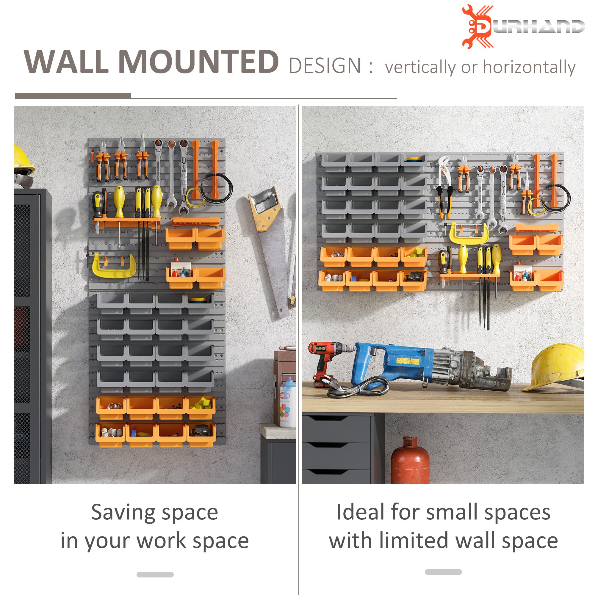 44-Piece Wall Mounted Pegboard Tool Organizer Kit with Storage Bins & Hooks, 66 lb Capacity, Orange