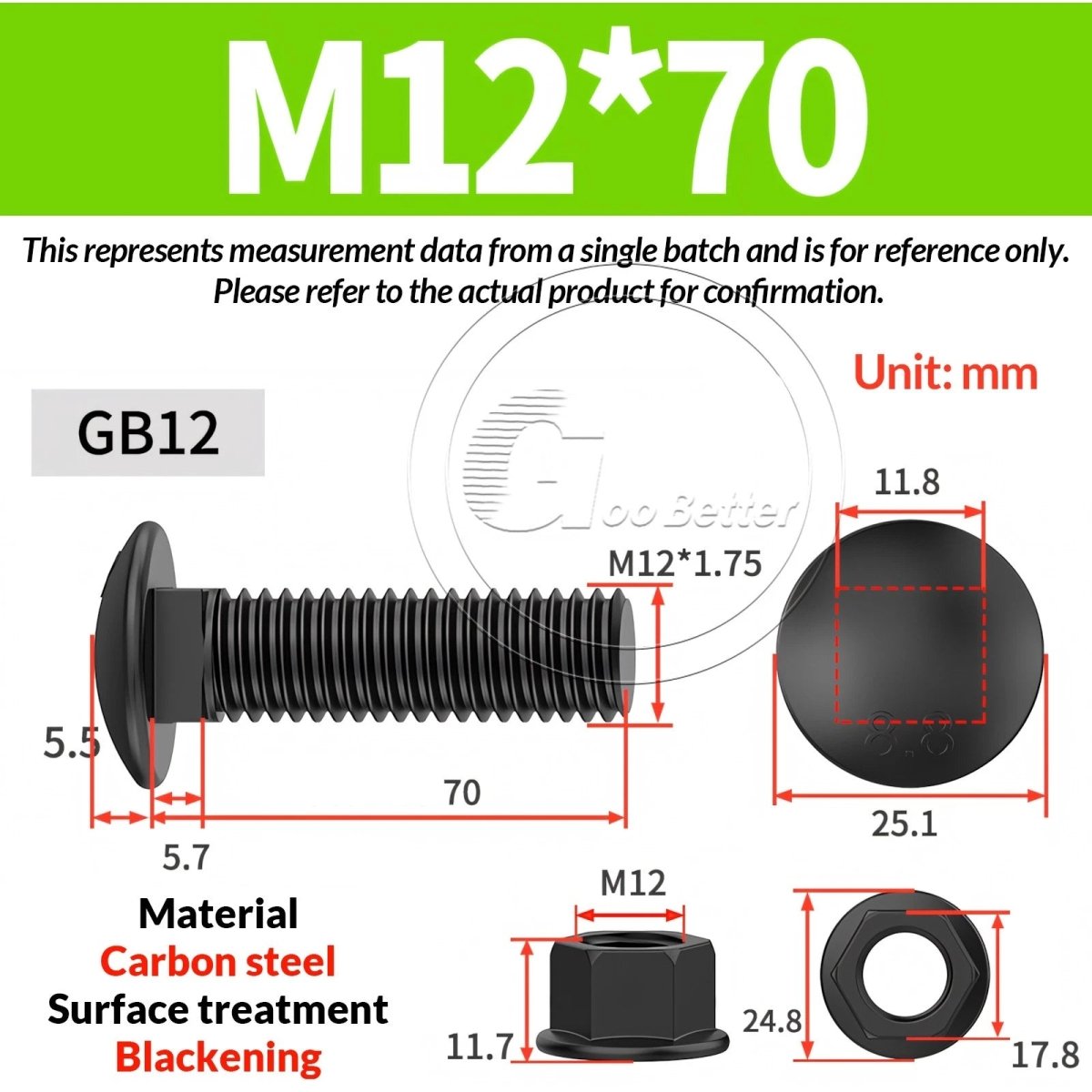 Black Carriage Bolts Grade 8.8 | M6–M24 Cup Square Domed Head Screws - HomeDIYer