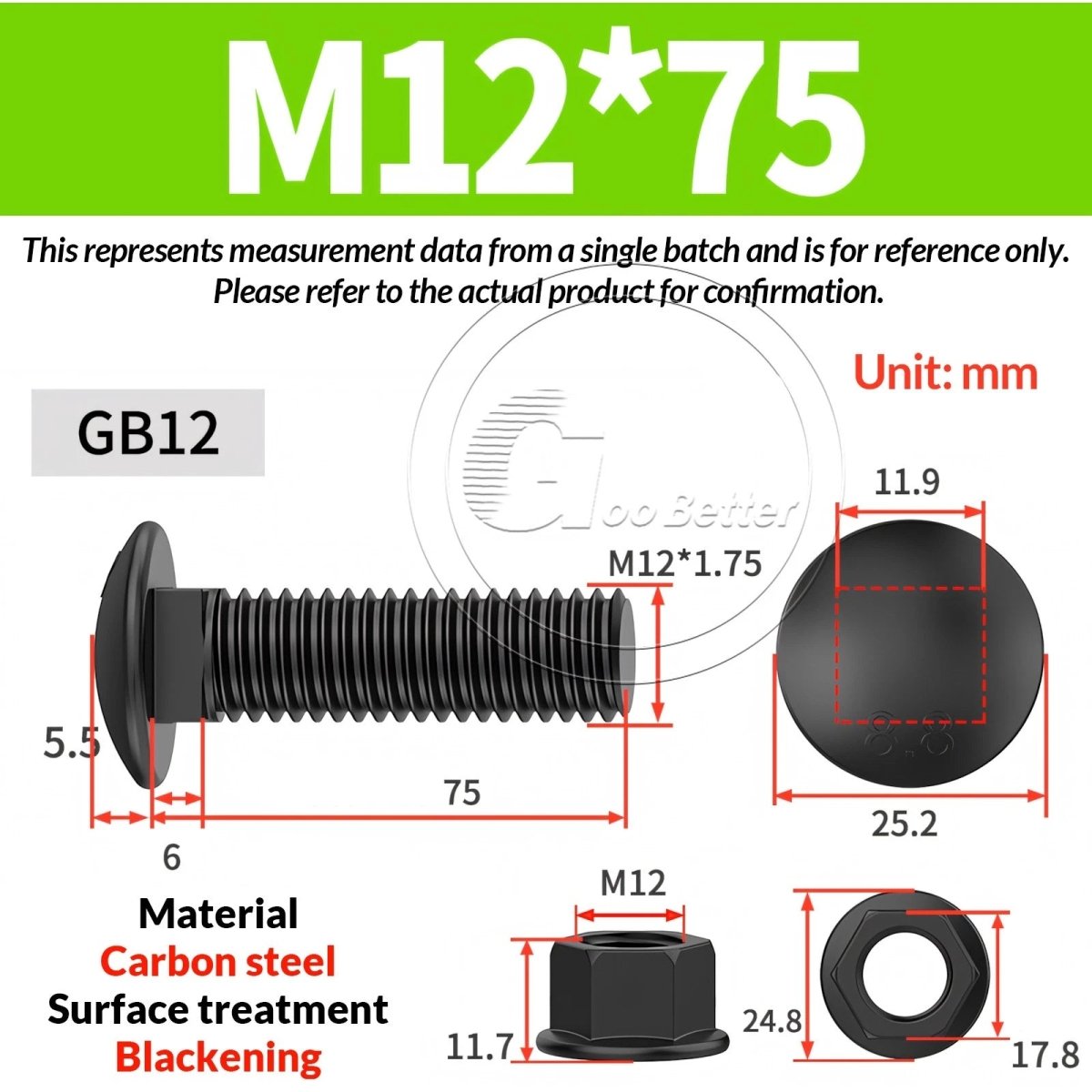 Black Carriage Bolts Grade 8.8 | M6–M24 Cup Square Domed Head Screws - HomeDIYer