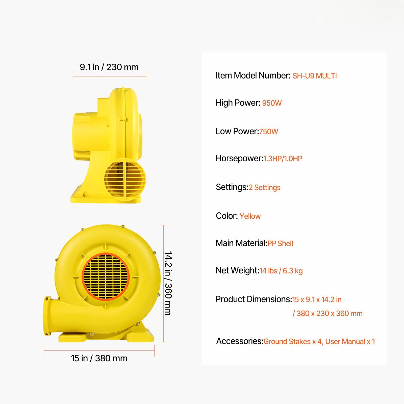 Inflatable Bounce House Blower 1&1.3HP 750W&950W for Commercial Bounce House