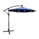 10 ft Round Solar LED Patio Umbrella 8-Rib Navy Blue Steel Crank with Cross Base