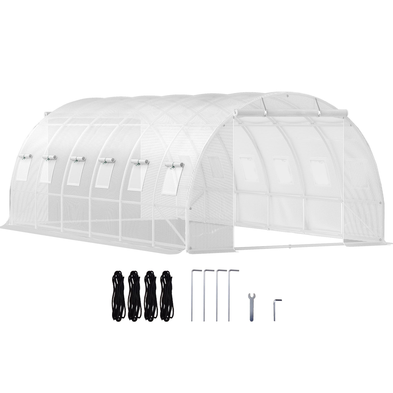 20ft x 10ft x 7ft Walk‑In Tunnel Greenhouse — Galvanized Steel Frame Roll‑Up Windows & Zippered Doors White