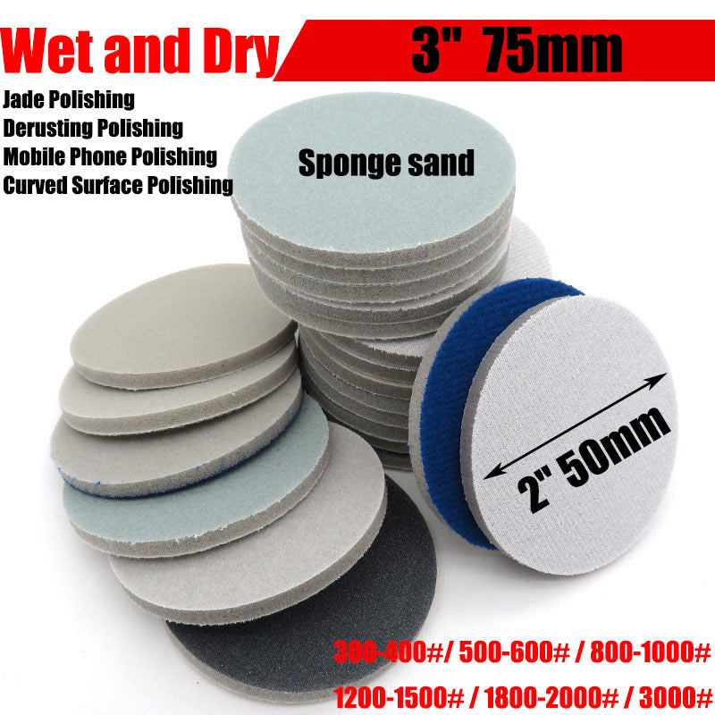 3" 75mm Sponge Foam Hook Loop Sandpaper Wet / Dry Sanding Pad Disc 300#-3000#