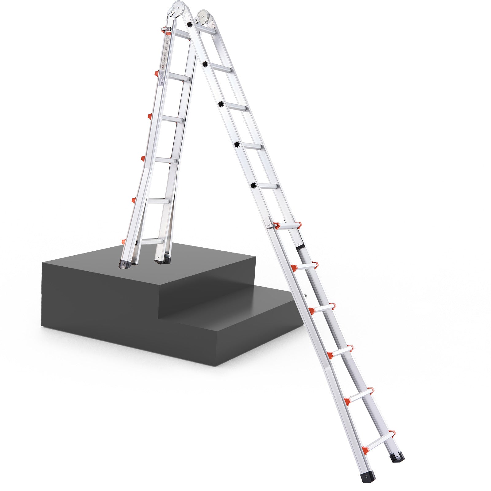 20.5FT Telescoping A‑Frame Aluminum Ladder — 330 lb Capacity, No Assembly, Dual Wheels, Silver