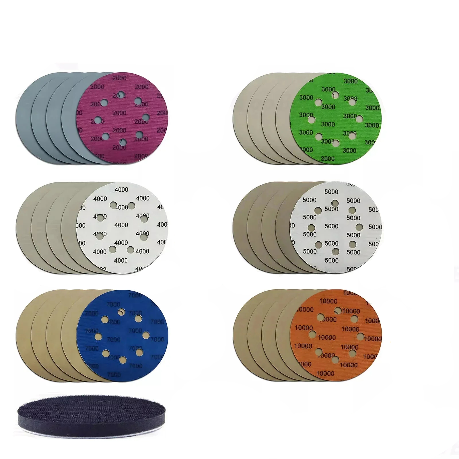 5 Inch 2000-10000Grit Sanding Discs Hook Loop Orbital Sander Paper,Interface Pad