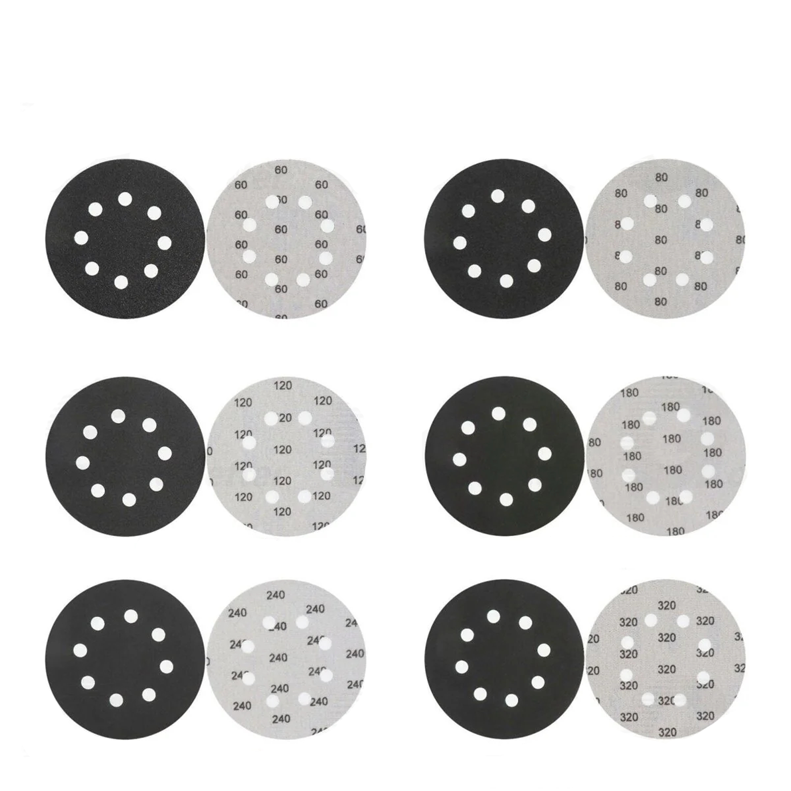 5 Inch 60-320 Grit Sanding Discs Hook And Loop Orbital Sander Paper Interface Pad