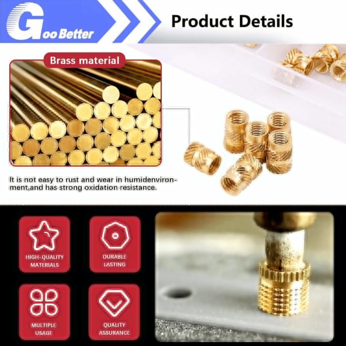 M2 - M6 1/4 300PCS Brass Threaded Heat Set Insert Plastic nut inserts Metal Nut Supplies Kit - HomeDIYer