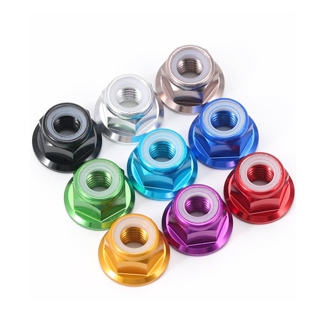 M2 M3 M4 M5 M6 M8 RC Flanged Nyloc Anodised Aluminium Wheel Nuts Various Colours - HomeDIYer