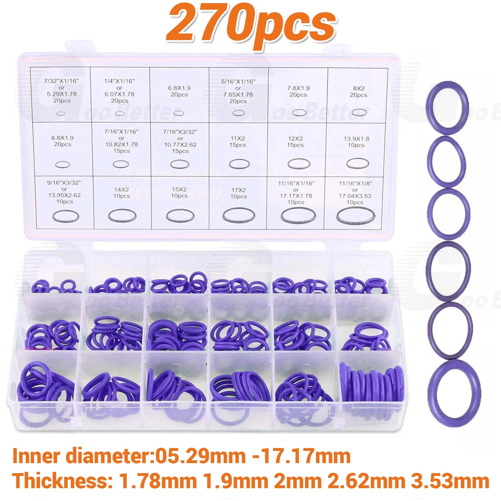 270x O - Ring Assortment Set A/C System R134a Automotive Seal Rubber Gasket Kit - HomeDIYer
