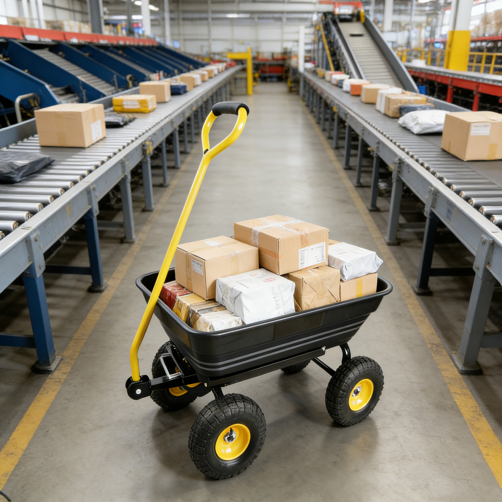 Folding car Poly Garden dump truck with steel frame, 10 inches. Pneumatic tire, 300 lb capacity body 55L black