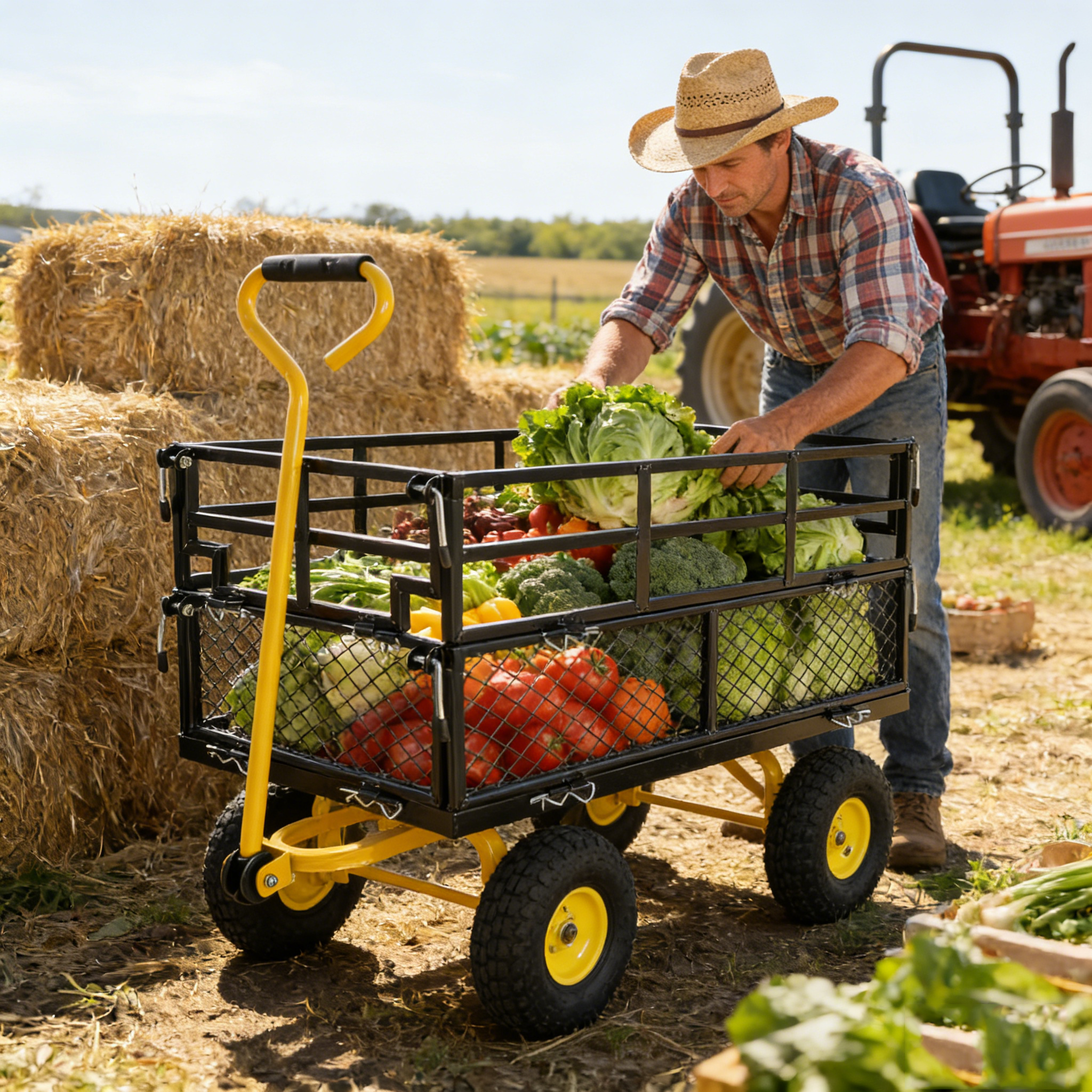 Wagon Cart Garden cart trucks make it easier to transport firewood Yellow+Black