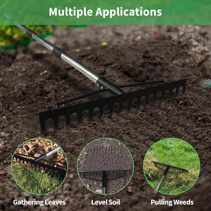 Garden Rake for Leaves 62in, Leaf Rake 16 Steel Tines,rakes for gardening,3.1lb - HomeDIYer