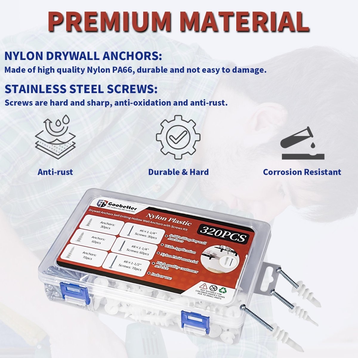 320Pcs Drywall Anchors Self Drilling Hollow Wall Anchors with Screws Kit - HomeDIYer