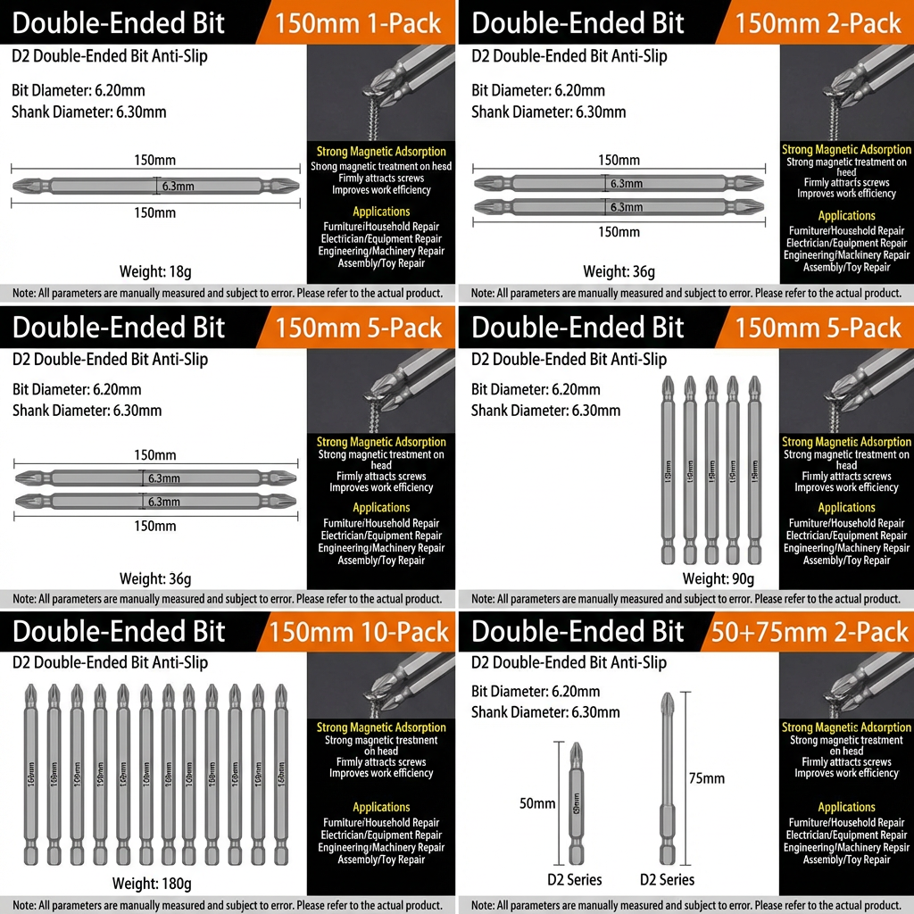 D2 Steel Anti-Slip Magnetic Impact Screwdriver Bits | Nunchaku-Style Single-End Bits