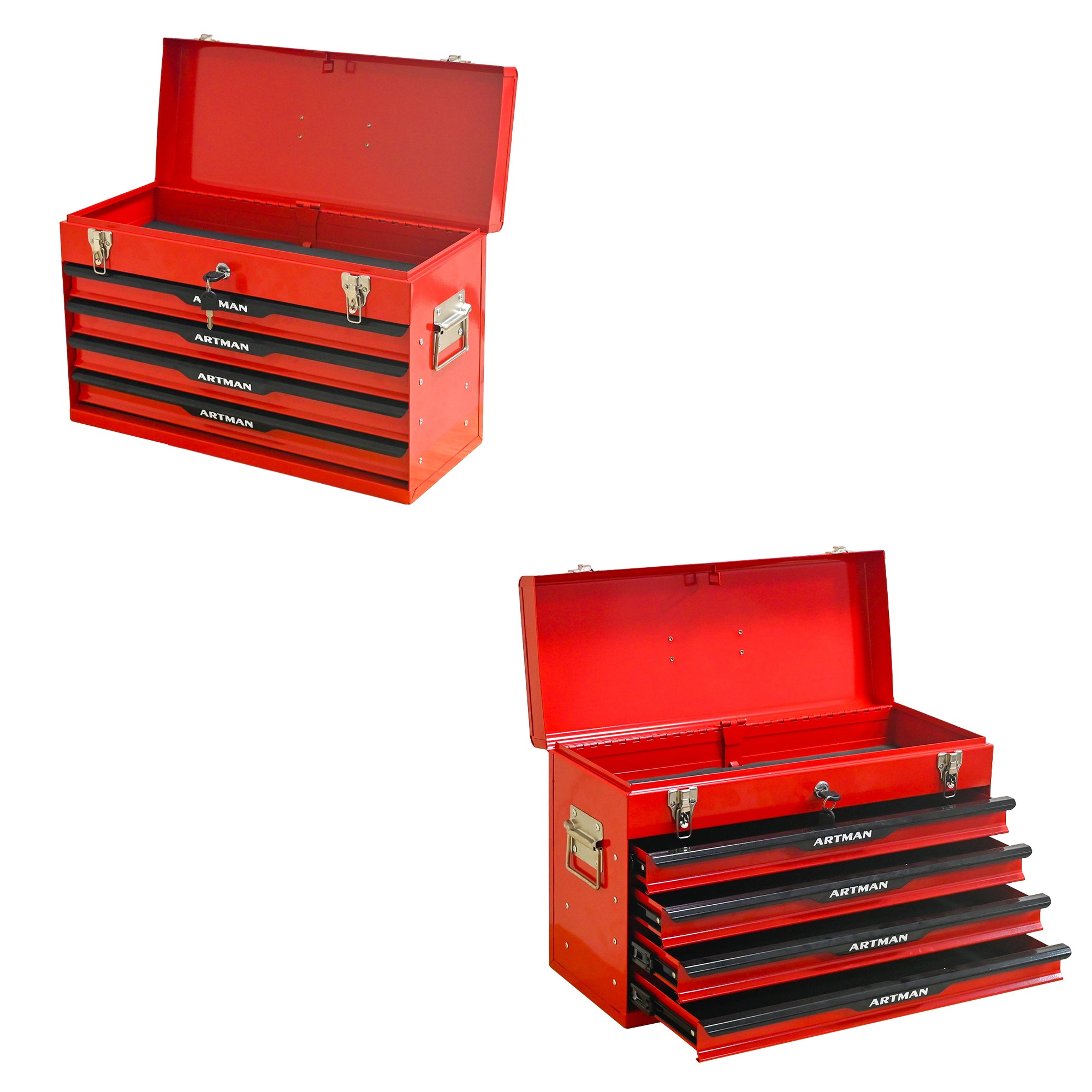 20-inch Steel Tool Box with Drawers – Red Portable Tool Storage Organizer