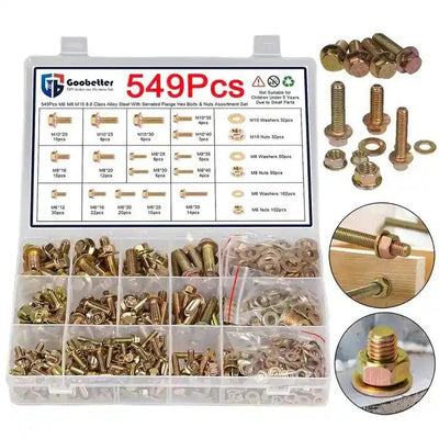 M6/M8/M10 Flange Bolt Kit (549PCS) | 8.8 Alloy Steel | Hex Bolts, Nuts & Washers