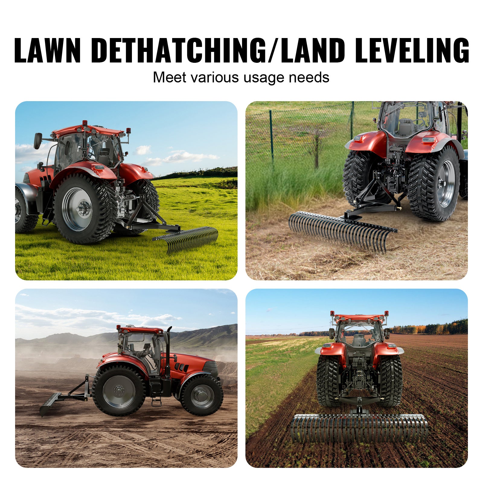 Tow Behind Dethatcher, 72-inch Tow Dethatcher with 36 Steel Tines, 3-Point Lawn Dethatcher Rake with Attachments for Tractor, Landscape Rake for Garden, Farm, Grass