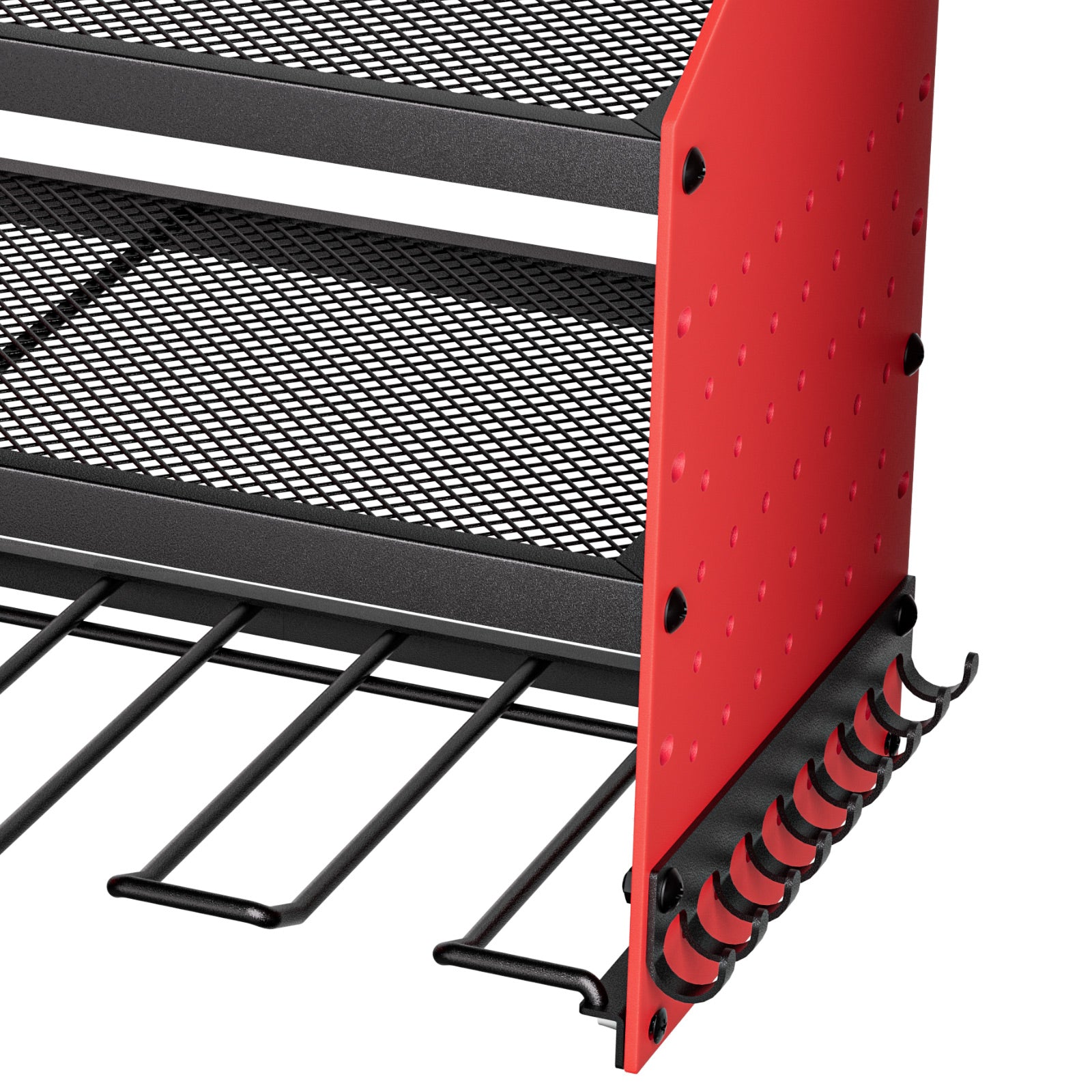 Wall Mount Power Tool Organizer, 3-Tier Rack with 4 Drill Holders & Side Pegboards, 100 lb Capacity, Q235 Steel, Red