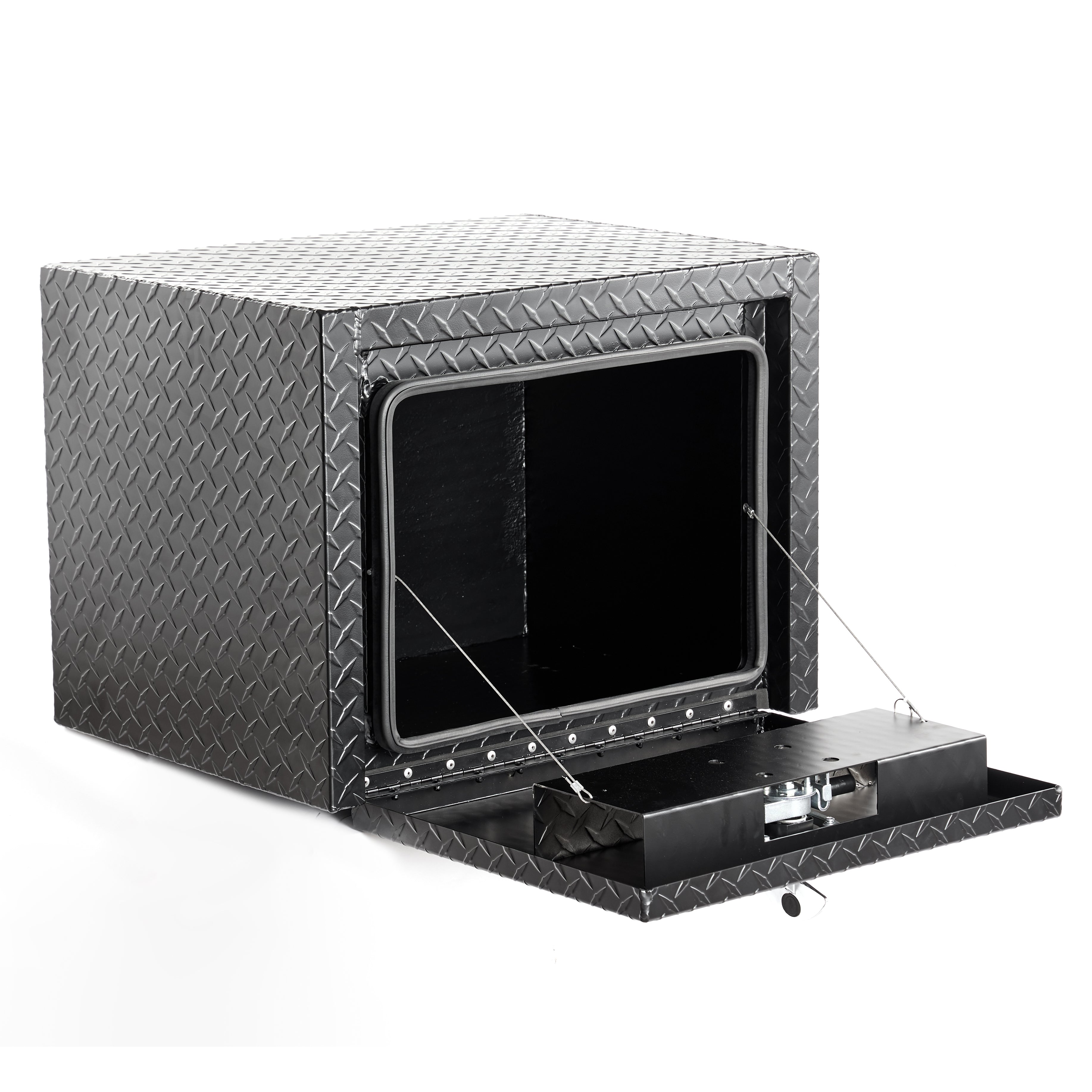 24" Aluminum Underbody Truck Tool Box — Matte Black Diamond Plate, Waterproof & Lockable, Ideal for Pickup, ATV, RV