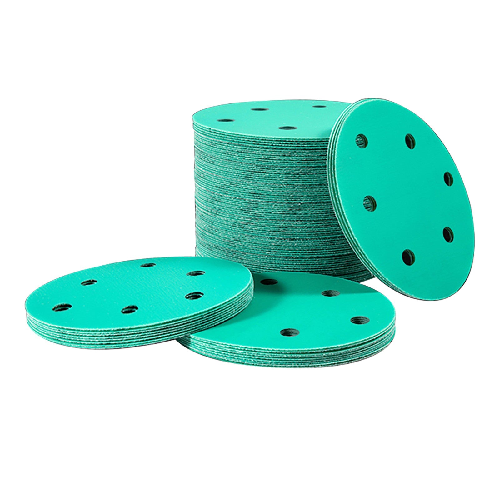 50mm - 150mm Wet & Dry Sanding Discs Sandpaper Film Hook and Loop Pads - Green