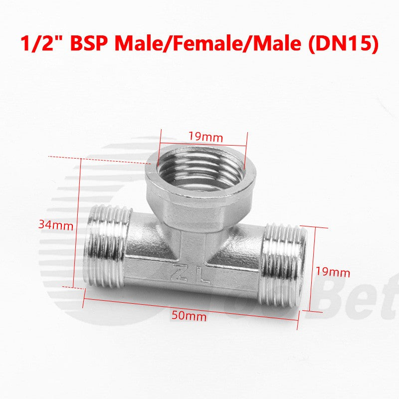 Stainless Steel Equal Tee BSP Pipe Fitting | 1/2" 3/4" 1" Female & Male Thread