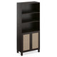 Tall Bookcase with Rattan Doors,5 Tier Storage Wood Shelves Large Bookshelf for Library Living Room Bedroom Home Office,Walnut