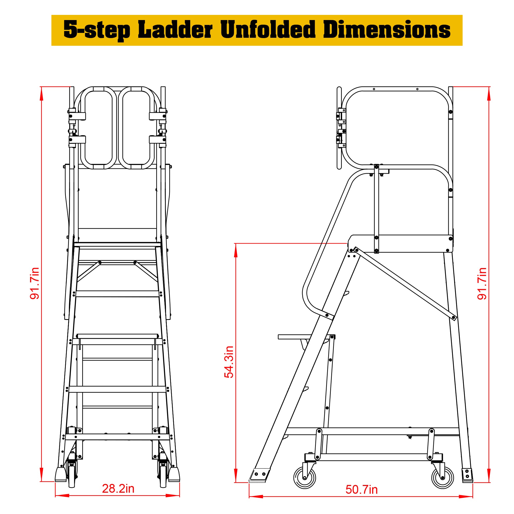 5‑Step Aluminum Rolling Platform Ladder — 375 lb Capacity, 20"x24" Standing Platform, Silver