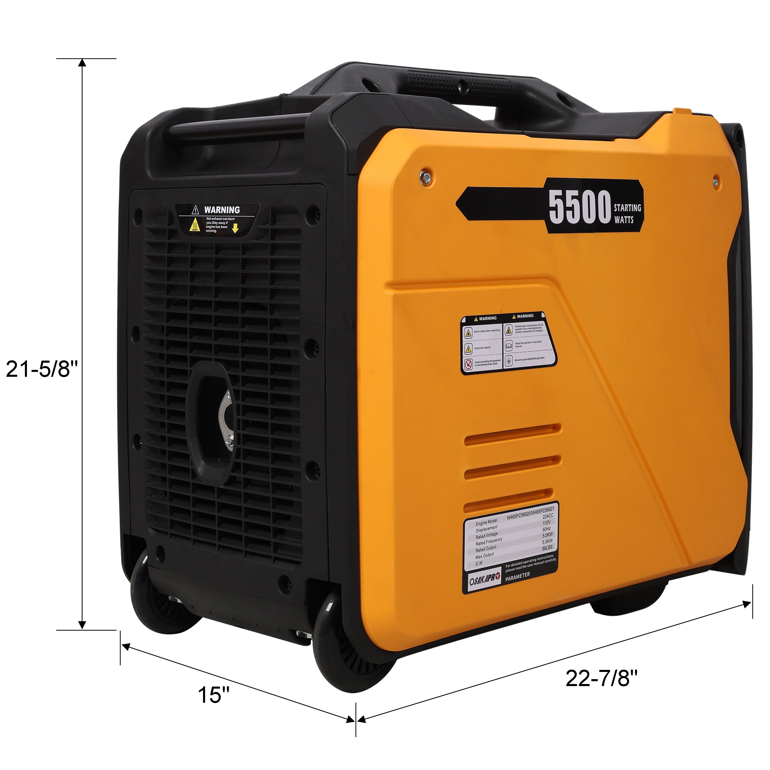 Super quiet Inverter Generator 5.5KW portable generator electric&remote start, foldable handle with wheels, 224cc 4 stroke EPA compliant