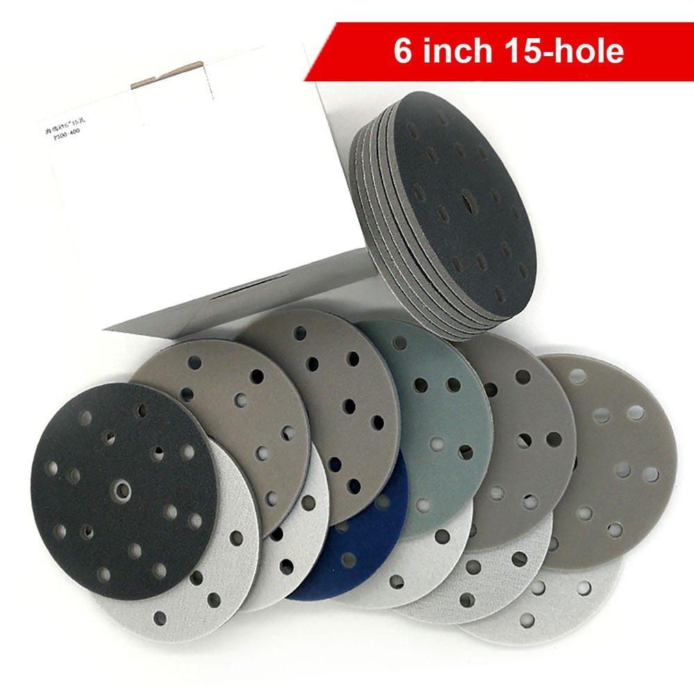 6 Inch （150mm） Hook & Loop Sponge Sandpaper 6 / 9 / 15 / 17 Hole Sanding Discs