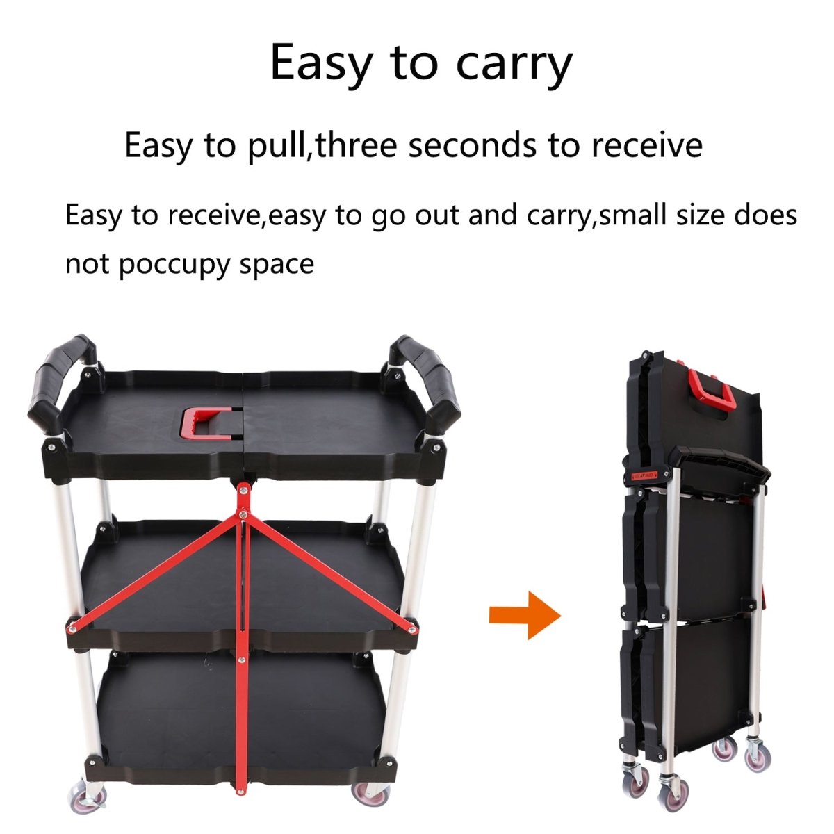 Folding service car with wheels, three - layer practical trolley, folding storage cart, suitable for family, garage, restaurant, hotel, kitchen, warehouse. No assembly required. - HomeDIYer
