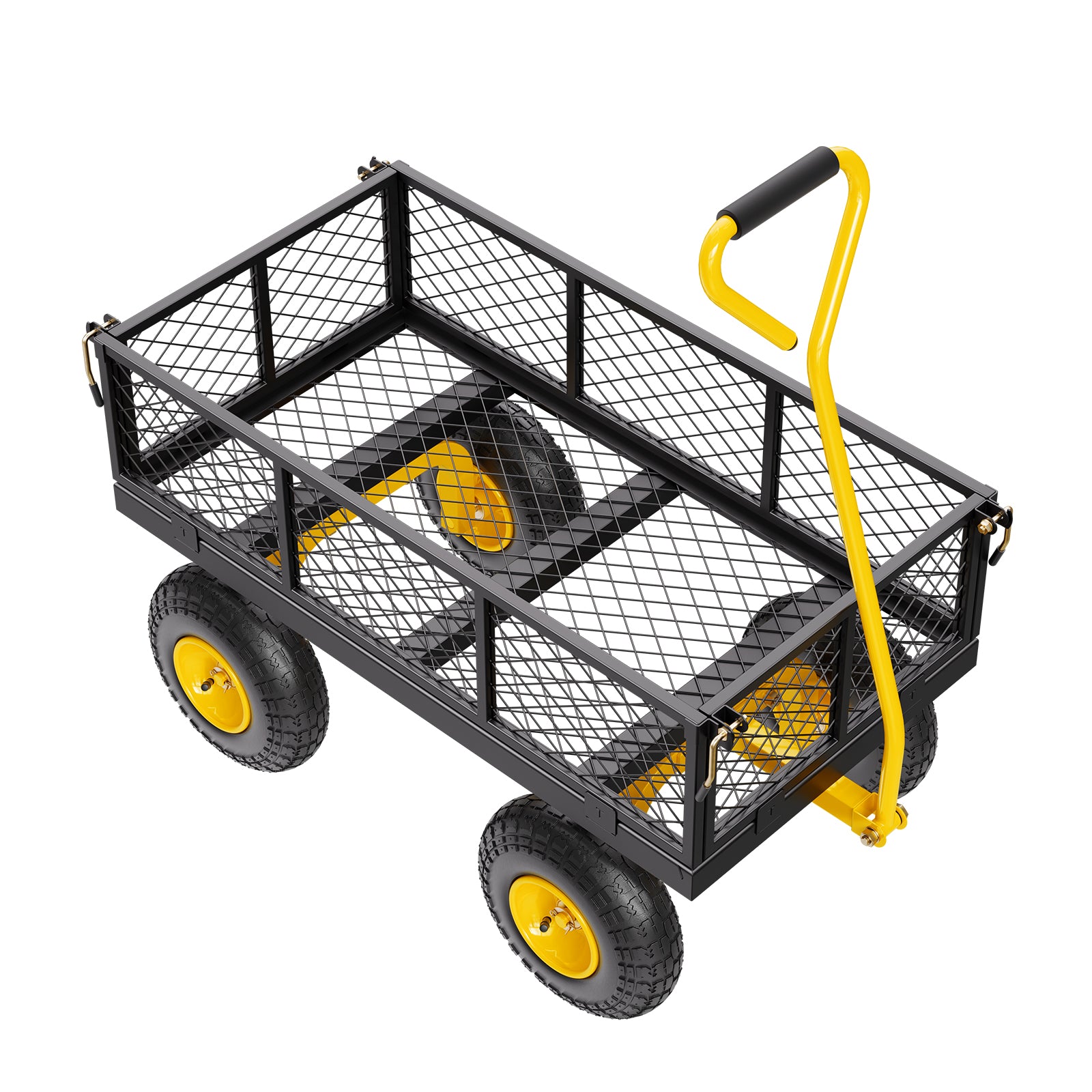 500 Lbs Steel Garden Cart, Heavy Duty Pullable Cart with Wheels for Garden, Metal Yard Utility Wagon with 10" All Terrain Tires, Removable Mesh Sides and 180° Rotating Handle