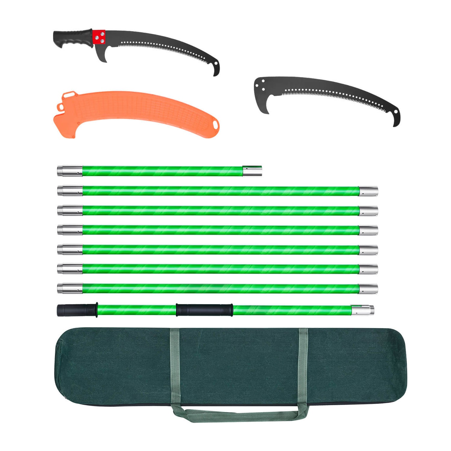 27 ft Manual Pole Saw – Extendable Tree Pruner with 65Mn Steel Blade & 8-Section Fiberglass Pole