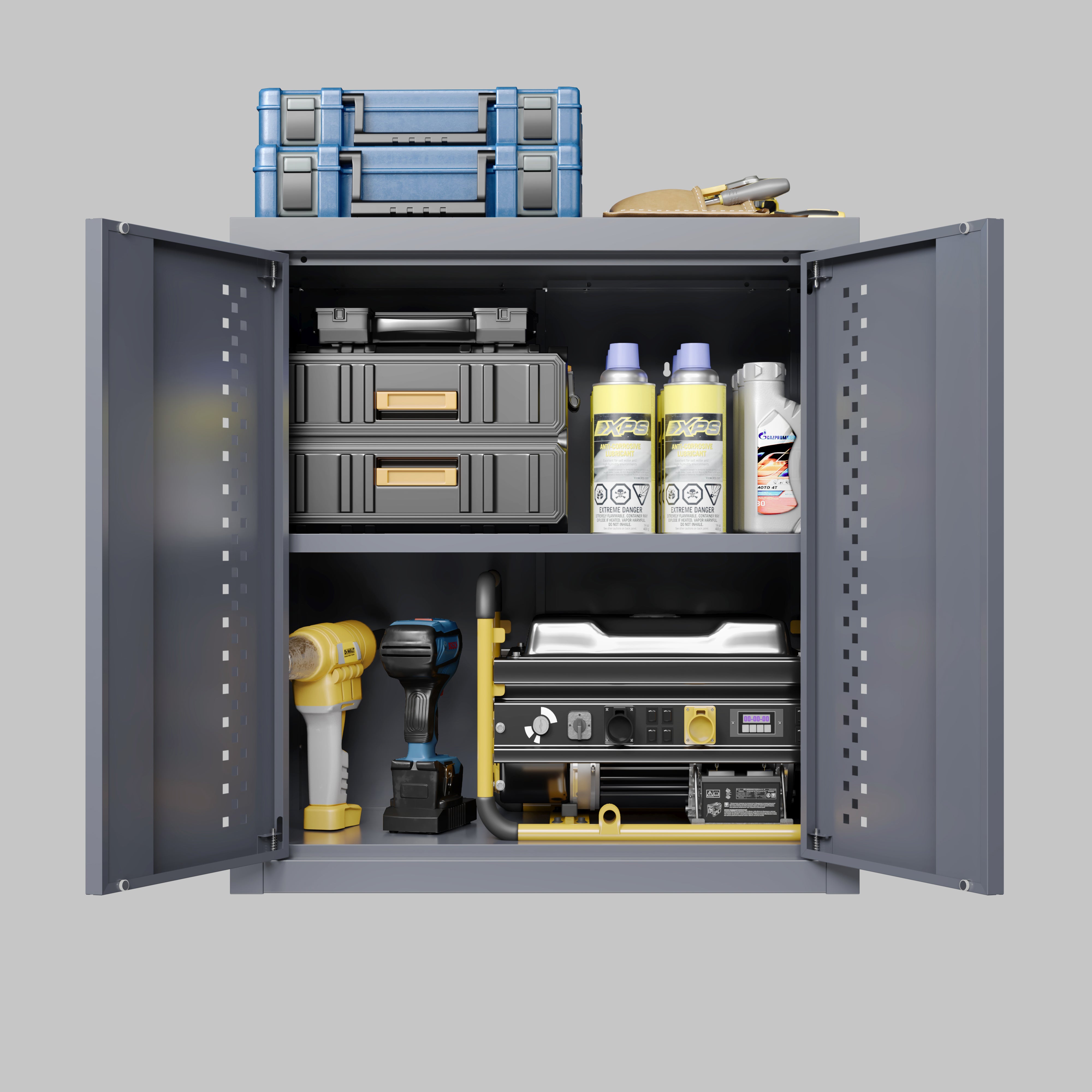 Wall-Mounted Metal Garage Cabinet – Floating Tool Storage with Removable Shelves (Gray)