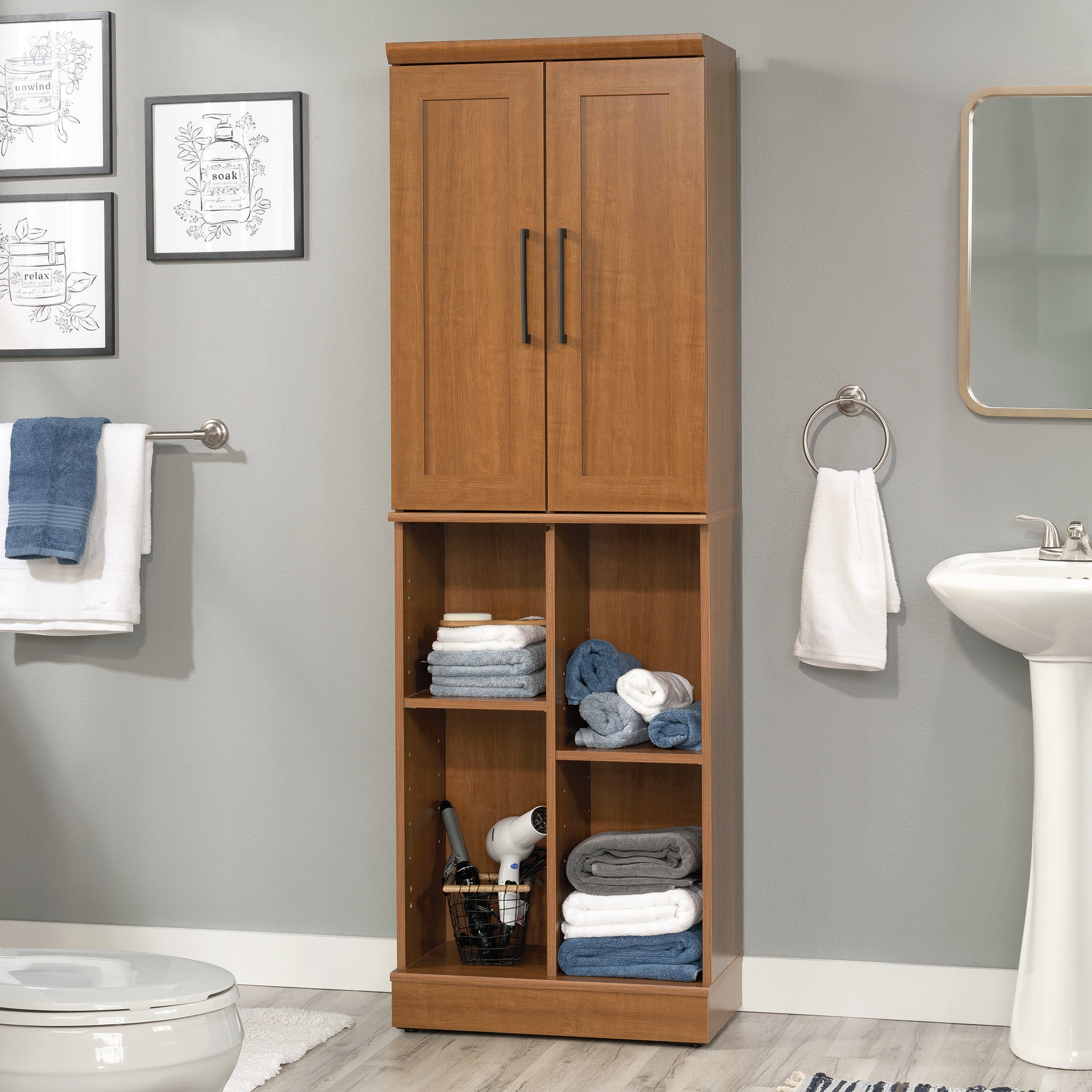 Storage Cabinet with Versatile Storage, Brown finish