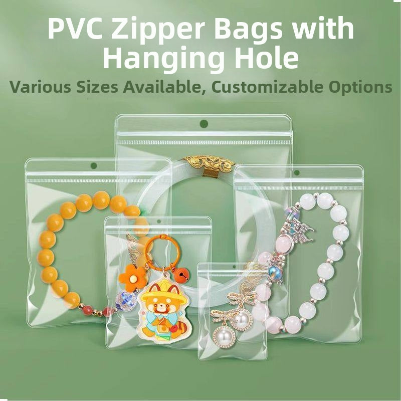 PVC Transparent Zip-Seal Hanging Display Bags – Jewelry, Earring & Jade Storage with Hang Hole
