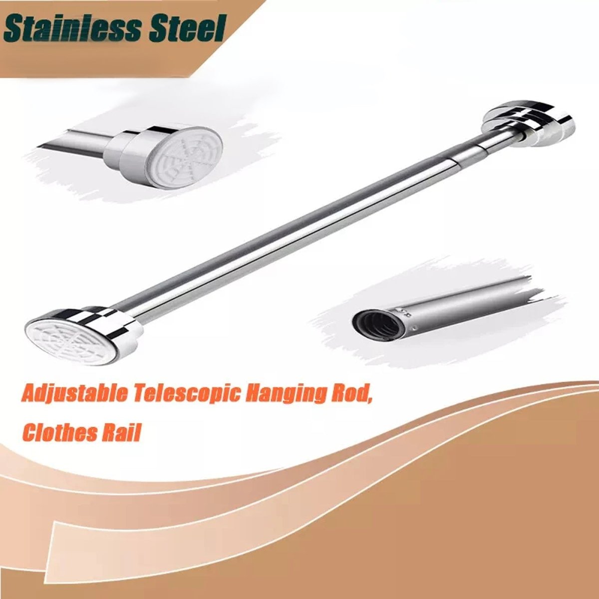 60 - 97cm Extendable Wardrobe Rod Stainless Steel Wardrobe Rail Tube Clothes Hanging Pole - HomeDIYer