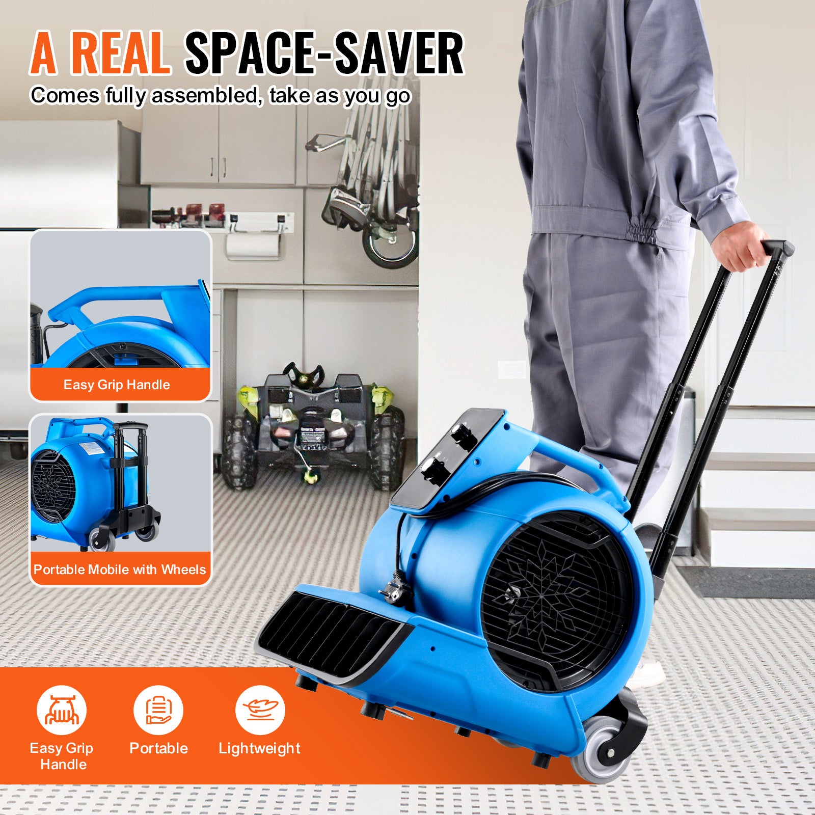 Floor Blower 1560 RPM 4000 CFM Air Mover with 3 Blowing Angles 3-Speeds