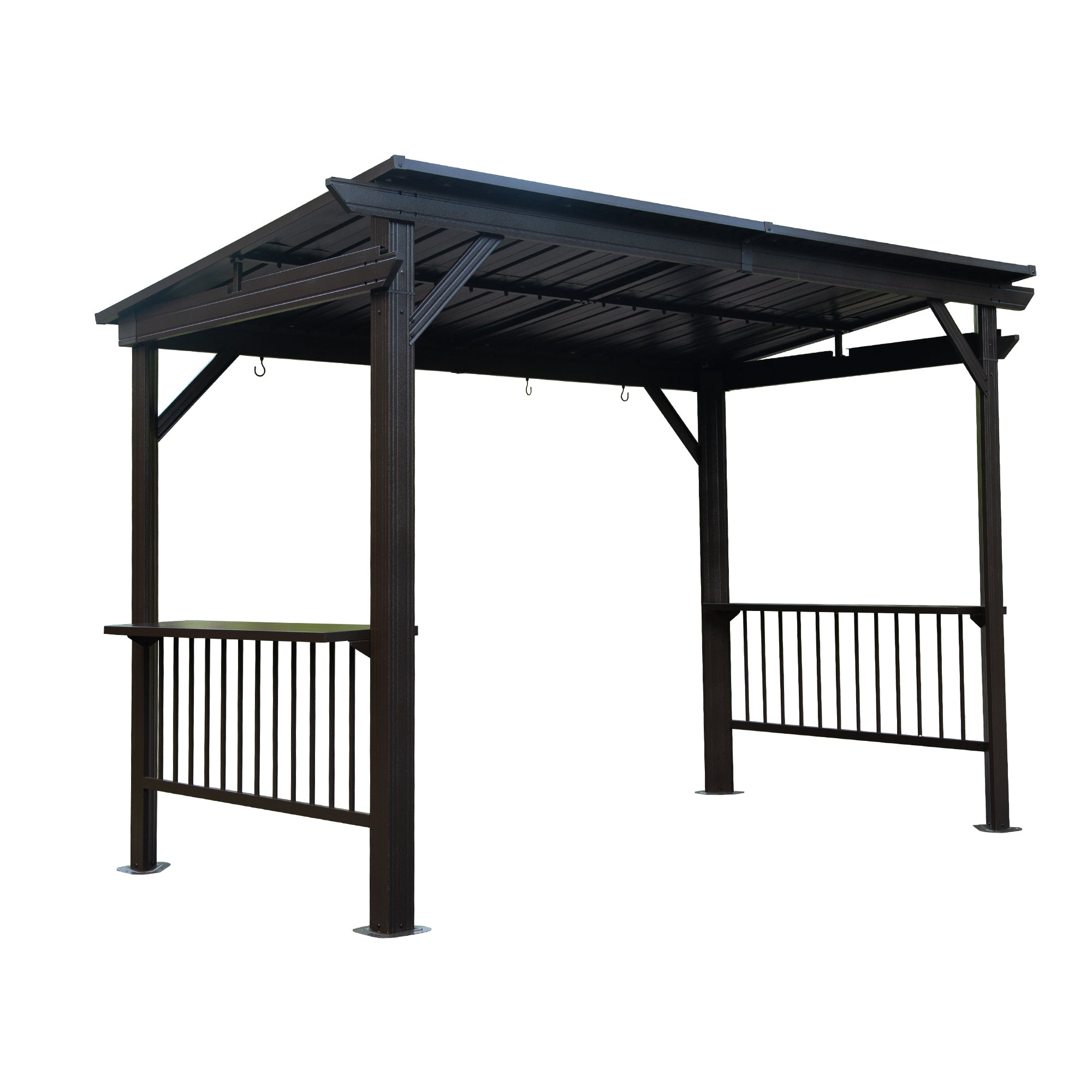 6.5x12 FT Hardtop Grill Gazebo with 2 Side Shelves & Ceiling Hooks, Gray