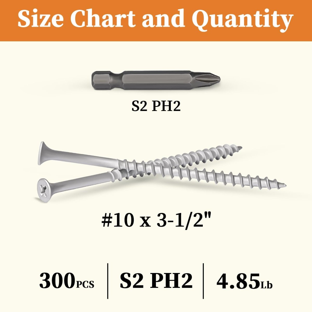 8 x 2'' 9 x 3'' 10 x 3 - 1/2'' Self - Drilling Wood Screws, 300pcs Deck Screws, Countersunk Construction Screws Assortment, S2 PH2 Phillips Drill Bit Included, Rust - Resistant for Treated Wood, Gray, 4.85lb - HomeDIYer