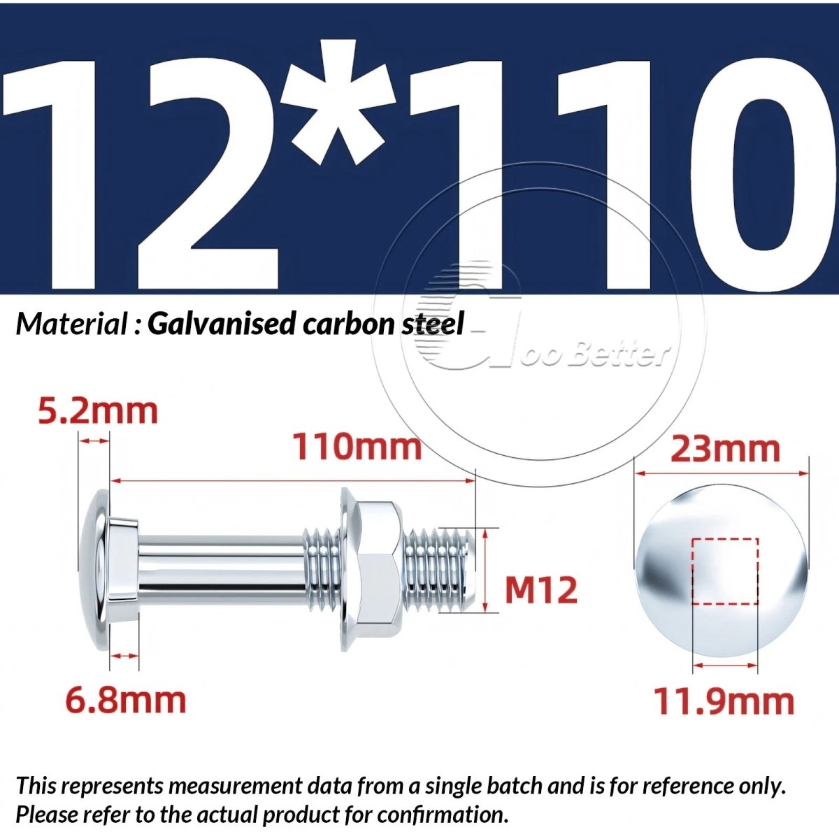 M8 M10 M12 Carriage Bolts with Hex Nuts — Zinc - Plated Steel, Full & Partial Thread - HomeDIYer