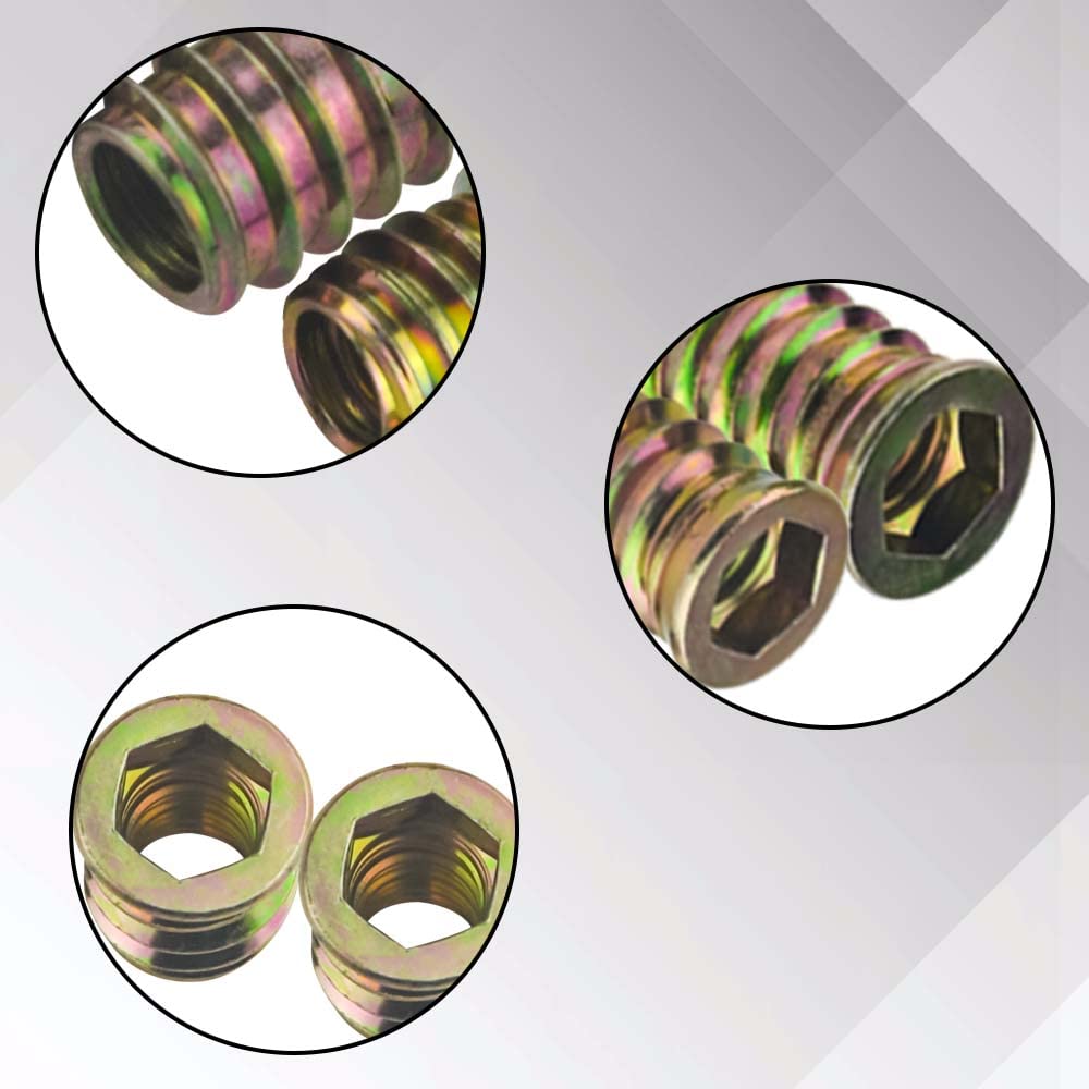 130Pcs Carbon Steel Color Zinc Plated Carbon Furniture Screw in Nut Threaded Wood Inserts Bolt Fastener Connector - HomeDIYer