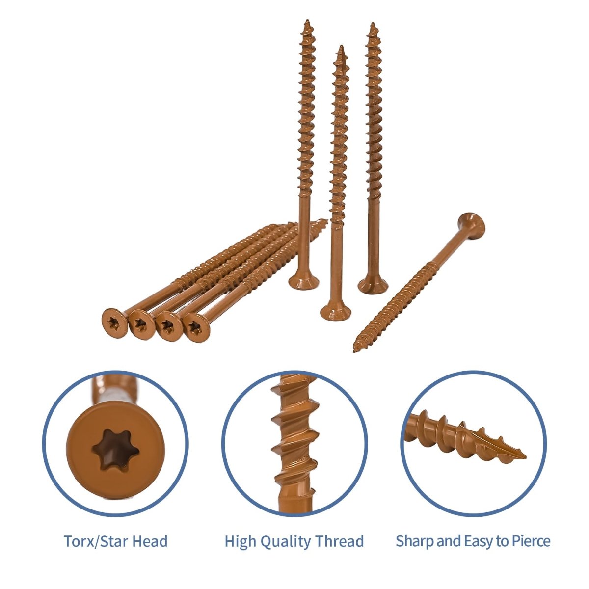 Deck Screws Wood Screws Torx Screws Construction Fence Screws Deckmate Exterior Screws for Wood, Rust Resistant, T25 Star Bits Included, Brown - HomeDIYer