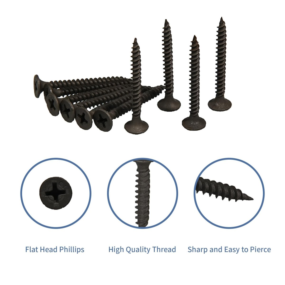 1000pcs High Hardness Drywall Screws, Black, Coarse Thread, Phillips Drive, Bugle Head, BlackScrews, USB for Wood and More - HomeDIYer